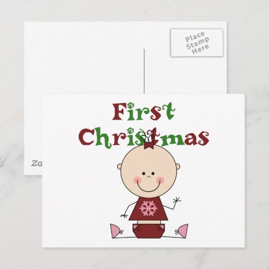Baby Meisje Eerste Kerst T-shirts en geschenken Feestdagenkaart (Voorkant / Achterkant)