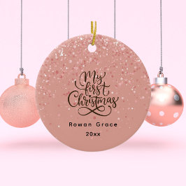 Baby Meisje Eerste Kerstmis Aangepaste Naam Roze M Keramisch Ornament