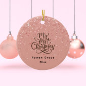 Baby Meisje Eerste Kerstmis Aangepaste Naam Roze M Keramisch Ornament