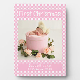 Baby Meisje Eerste Kerstmis Foto Collage Roze Fotoplaat