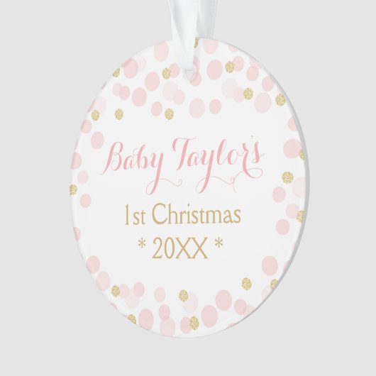 Baby Meisje Eerste Kerstmis Ornament, Roze Gouden  Ornament (voorkant)