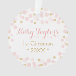 Baby Meisje Eerste Kerstmis Ornament, Roze Gouden  Ornament