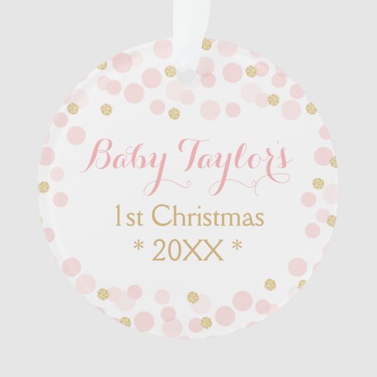 Baby Meisje Eerste Kerstmis Ornament, Roze Gouden  Ornament (voorkant)