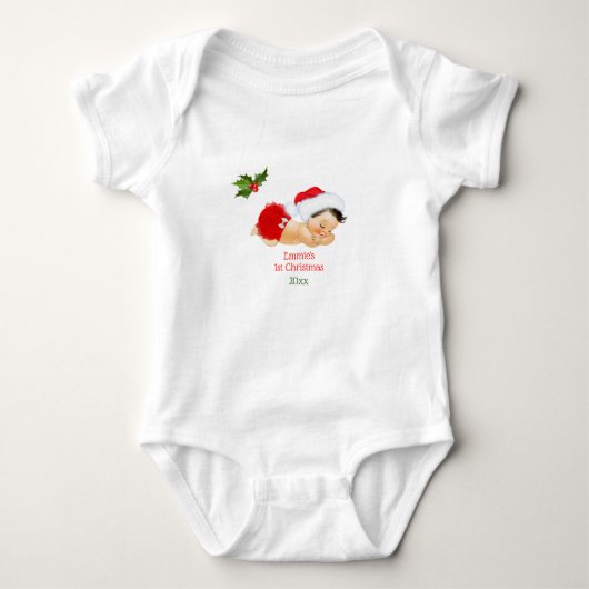 Baby Meisje Eerste Kerstmis Rode Kerstman Hoed Romper (Voorkant)