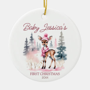 Baby meisje eerste Kerstmis schattig hert foto sja Keramisch Ornament