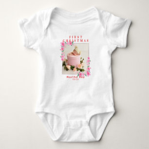 Baby Meisje Eerste Kerstmis Zacht Roze Bloemen lij Romper