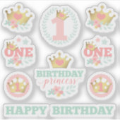 Baby Meisje Eerste Verjaardag Prinses Kroon Roze F Sticker (Voorkant)