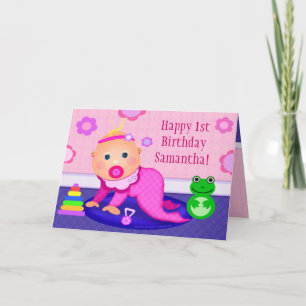 Baby Meisje Eerste Verjaardag Wenskaart - Custom Kaart