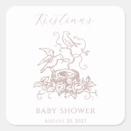 Baby Meisje Elegant Vogelnest Baby shower Vierkante Sticker