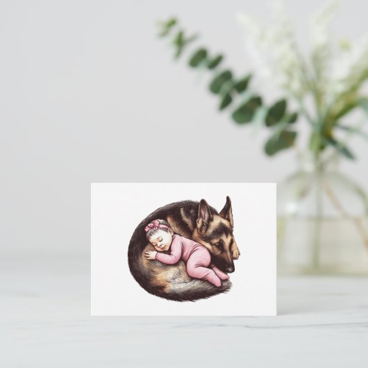 Baby Meisje en Duitse Herder Notitiekaartje (Staand voorkant)