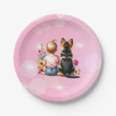 Baby meisje en haar puppy | Baby Shower Papieren Bordje (Voorkant)