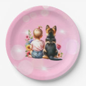 Baby meisje en haar puppy | Baby Shower Papieren Bordje (Voorkant)