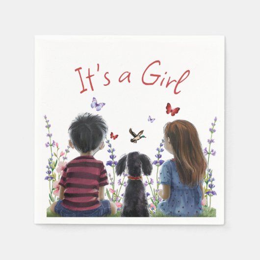 Baby Meisje en haar Puppy | Het is een meisje Wate Servet (Voorkant)