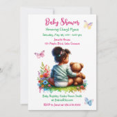 Baby Meisje en haar Teddy Beer | Baby shower voor  Kaart (Voorkant)