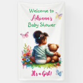 Baby Meisje en haar Teddy Beer | Baby shower voor  Spandoek (Verticaal)