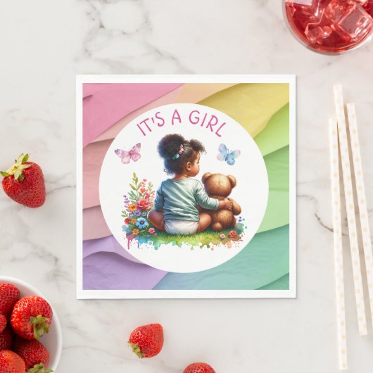 Baby Meisje en haar Teddy Beer | Het is een meisje Servet (Insitu)