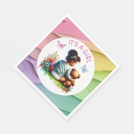 Baby Meisje en haar Teddy Beer | Het is een meisje Servet (Hoek)