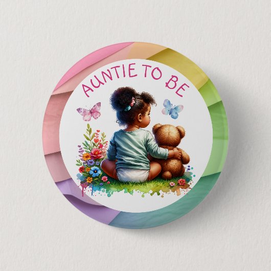 Baby Meisje en haar Teddy Beer | Tante To Be Ronde Button 5,7 Cm (Voorkant)