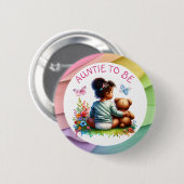 Baby Meisje en haar Teddy Beer | Tante To Be Ronde Button 5,7 Cm (Voorkant /achterkant)