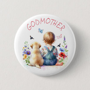 Baby Meisje en Puppy Baby shower Godmother To Be Ronde Button 5,7 Cm