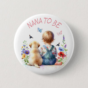 Baby Meisje en Puppy Baby shower Nana om te zijn Ronde Button 5,7 Cm