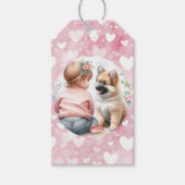 Baby Meisje en Puppy Roze Baby shower Cadeaulabel (Voorkant)