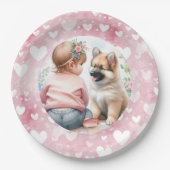 Baby Meisje en Puppy Roze Baby shower Papieren Bordje (Voorkant)
