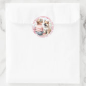 Baby Meisje en Puppy Roze Baby shower Ronde Sticker (Tas)