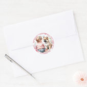 Baby Meisje en Puppy Roze Baby shower Ronde Sticker (Envelop)