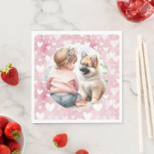 Baby Meisje en Puppy Roze Baby shower Servet (Insitu)