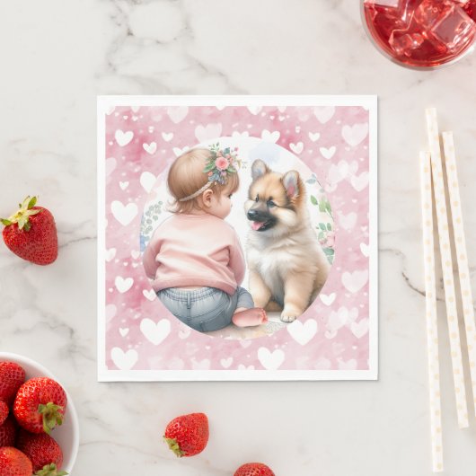 Baby Meisje en Puppy Roze Baby shower Servet (Insitu)