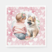 Baby Meisje en Puppy Roze Baby shower Servet (Voorkant)