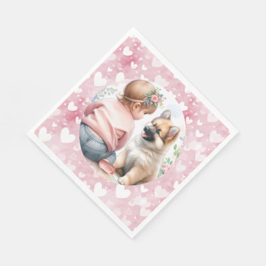 Baby Meisje en Puppy Roze Baby shower Servet (Hoek)