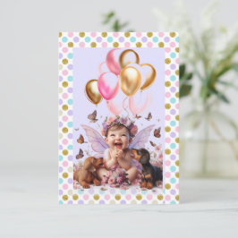 Baby meisje en teckels eerste verjaardagsfeestje kaart