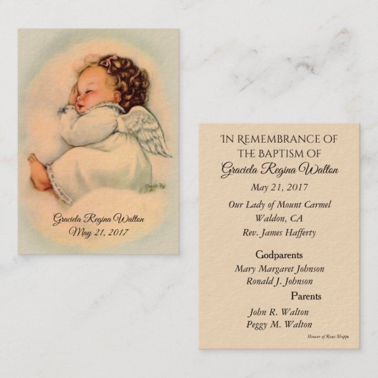 Baby Meisje Engel Doopherdenking Heilige Kaart Visitekaartje (Voorkant / Achterkant)