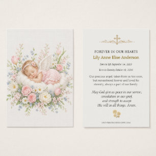 Baby Meisje Engel Katholieke Begrafenis Roze bloem Visitekaartje