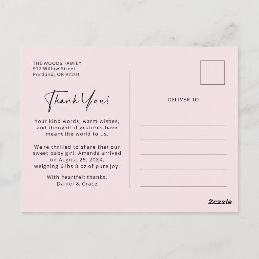 Baby Meisje Foto Bedankt Ansichtkaart Briefkaart (Achterkant)