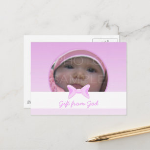 Baby meisje Foto cadeau van God Roze strik Bijbelv Briefkaart
