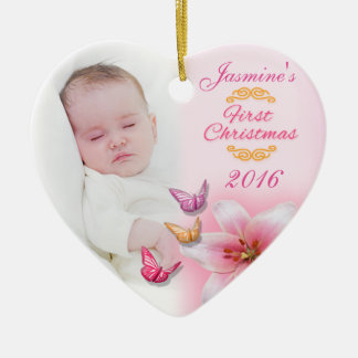 Baby Meisje Foto Eerste Kerstdecoratie roze Keramisch Ornament