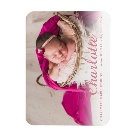 Baby Meisje Foto Geboorte Aankondiging Script Naam Magneet (Verticaal)