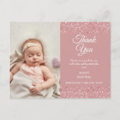 Baby Meisje Foto Liefde Harten Script Bedankt Gebo Aankondigingskaart (Voorkant)