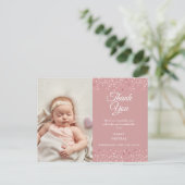 Baby Meisje Foto Liefde Harten Script Bedankt Gebo Aankondigingskaart (Staand voorkant)