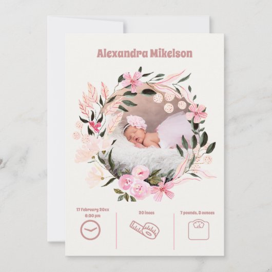 Baby meisje foto moderne geboorte aankondiging (Voorkant)