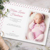 Baby Meisje Foto Roze Stippen Geboorteaankondiging Bedankkaart