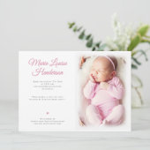 Baby Meisje Foto Roze Stippen Geboorteaankondiging Bedankkaart (Staand voorkant)