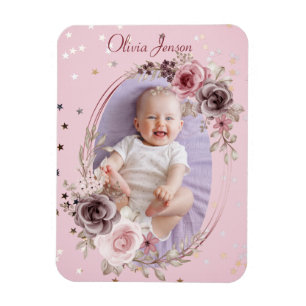 Baby Meisje Foto Schattige Elegant Modern Roze Blo Magneet