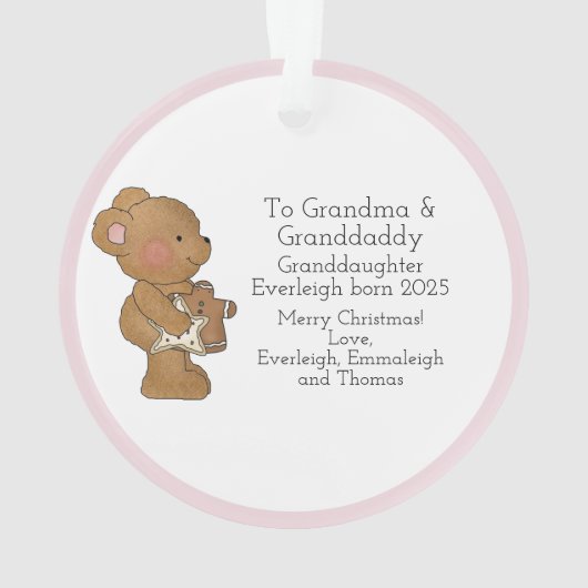 Baby Meisje Foto Teddy Beer Grootouder Ornament (achterkant)