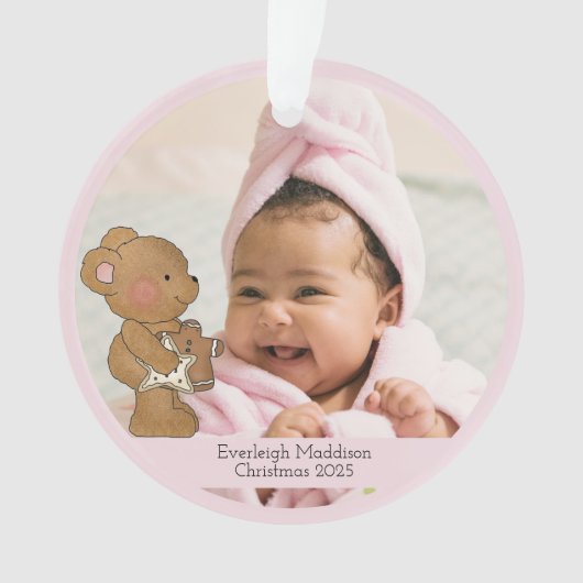 Baby Meisje Foto Teddy Beer Grootouder Ornament (voorkant)