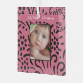 Baby Meisje Foto Zwart Rosey Roze Mijn 1e Kerstmis Glas Ornament (Voorkant links)