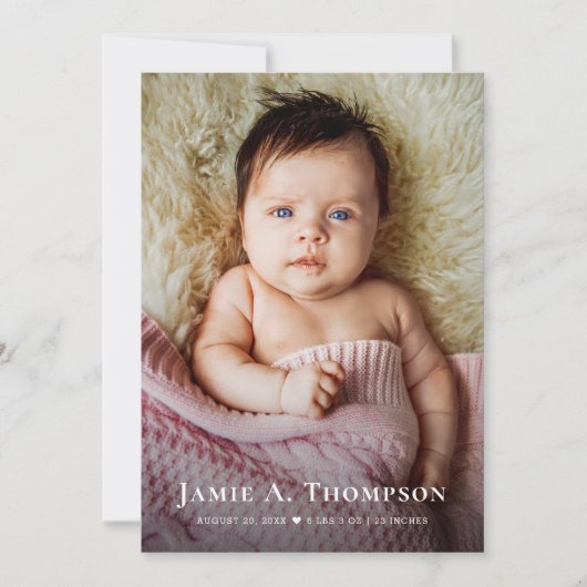 Baby Meisje Foto's Bedankt Hart Moderne Geboorte Aankondiging (Voorkant)